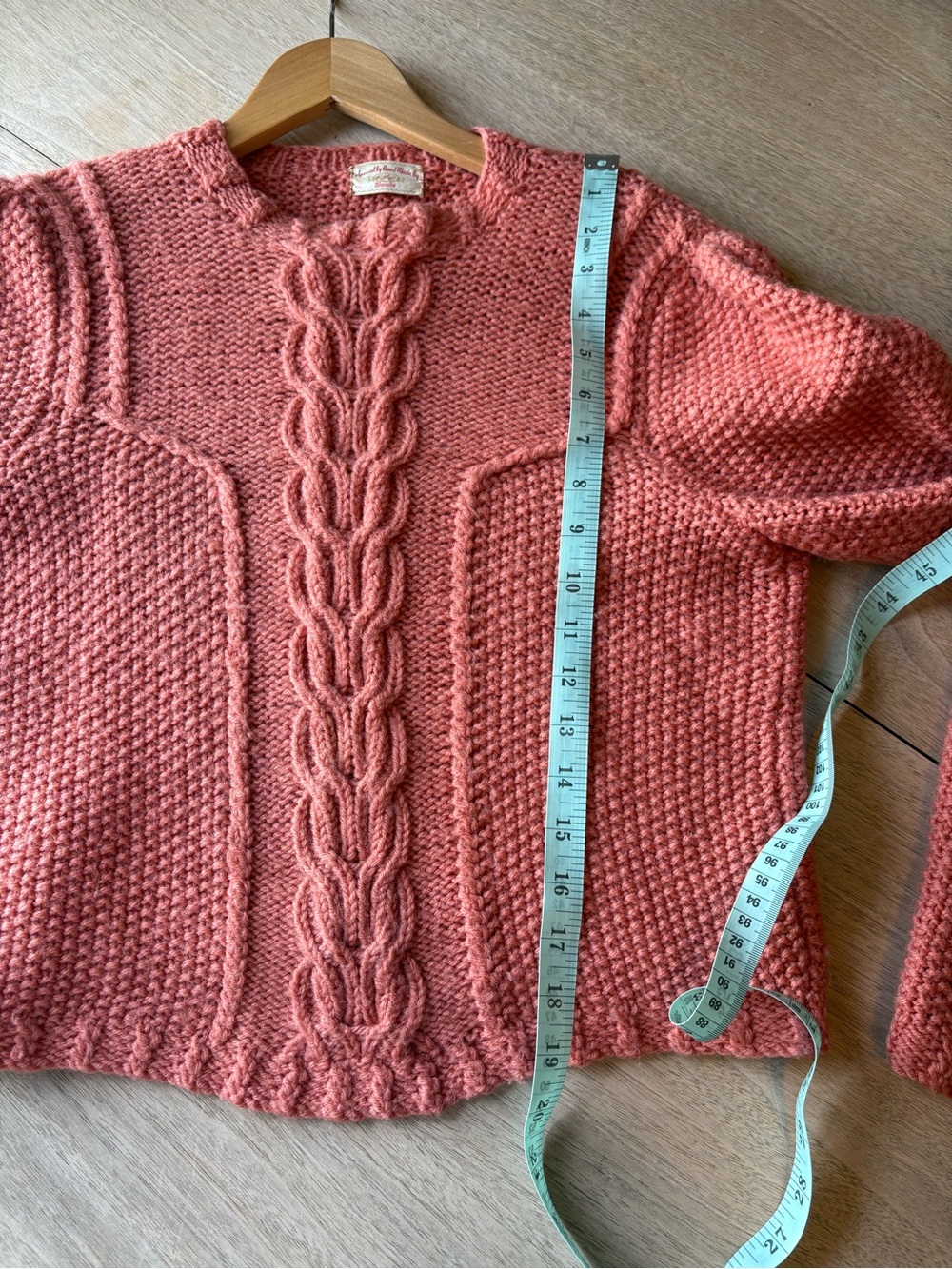 Knit Crewneck Sweater Handmade Coral Chunky Long Sleeve Vintage - Picture 7 of 8